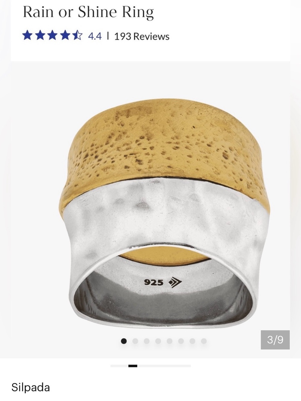 Silpada "Rain or Shine" Sterling Silver & Brass Statement Ring - Picture 4 of 5